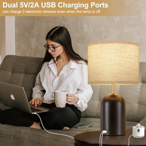 GyroVu Touch Control Table Lamps Set of 2, Black Bedside Lamps for Bedroom