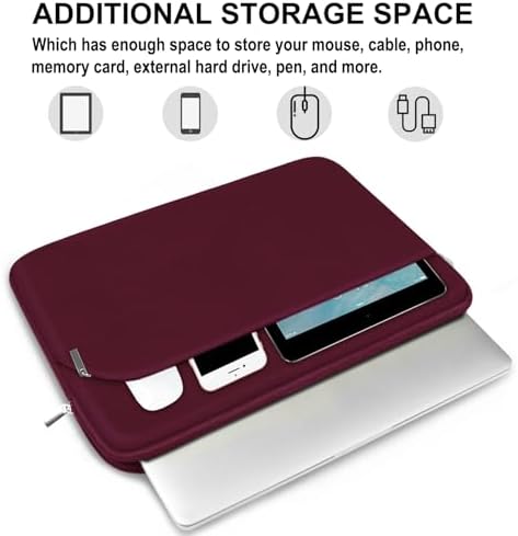 Laptop Sleeve 15.6 inch, Durable Portable Monitor Protective Cover with Front Pocket, Traveling Laptop Case Compatible for HP, Dell, Asus, Lenovo, Wine Red