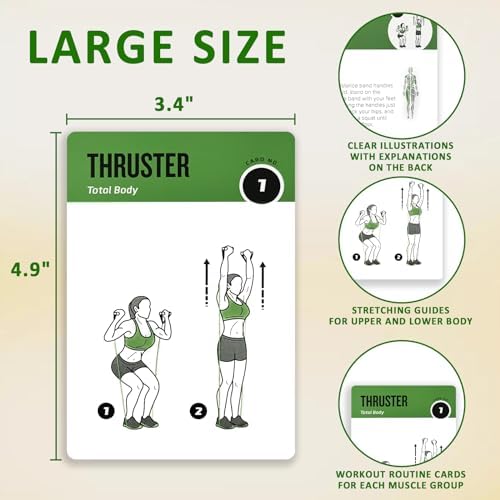 Resistance Belt Workout Cards, 62 Exercises Cards Deck Large Size 5" x 3.5" Fitness Cards for Women & Men, Beginner Fitness Guide to Training Exercises at Home or Gym