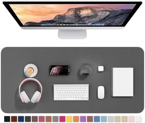 Hsurbtra Desk Pad, 35.5" x 17" PU Leather Desk Mat, XXL Extended Mouse Pad, Waterproof Desktop Blotter Protector, Non-Slip Ultra Thin Large Laptop Keyboard Writing Mat for Office Home, Dark Gray