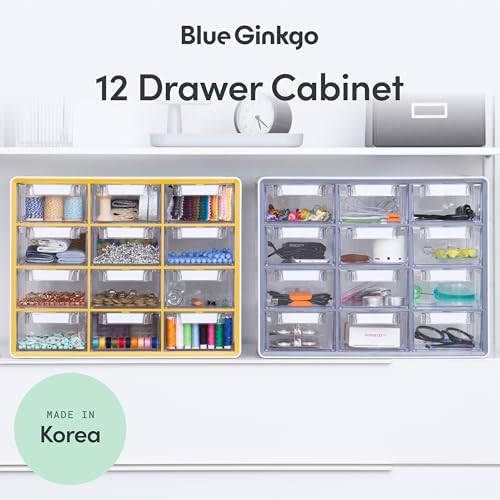 Blue Ginkgo 12-Drawer Storage Cabinet Organizer, Yellow, Made in Korea