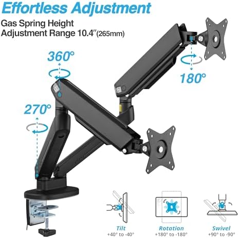 AVLT RGB Gaming Dual Monitor Arm Desk Mount for 27-43" Screens - Black