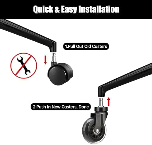 Hirate 5 Pack 3" Office Chair Caster Swivel Wheels for Standard 11mm Chairs