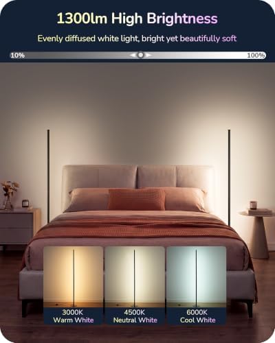 EDISHINE RGBCW Corner Floor Lamp, Music Sync, Smart App & Remote Control