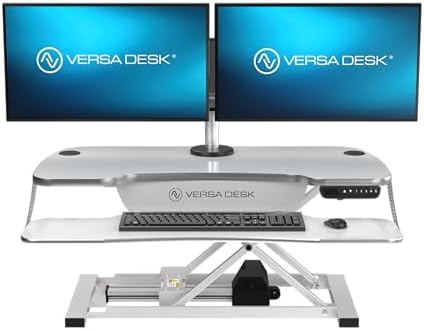 VERSADESK PowerPro Elite 36” x 24" – App Controlled Electric Standing Desk Converter w/USB Charging Port. Raises up to 20”. Fully Assembled – Includes LED Lights. Supports 80 lbs. – White