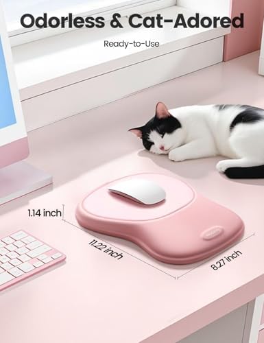 meatanty Mouse Pad with Wrist Rest, Ergonomic Mouse Wrist Support, Desk Mouse Mat Computer Accessories, Comfortable Palm Hand Pain Relief, Cute Non-Slip Laptop Cushion, Office Home Gaming Women-Pink