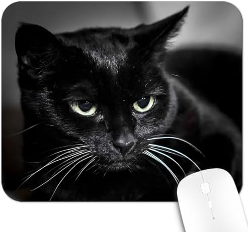 9.5x7.9 Inch Office/Gaming Mouse Pad, Mysterious Black Cat with Bright Eyes, Cute Anti-Slip Mat for Desk Decor