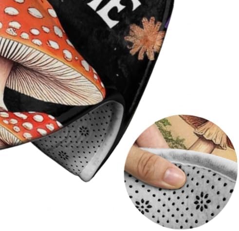 Large Home Decor Mat, Soft Round Yoga Carpet, Non Slip Machine Washable Kitchen Office Circle Rug Trippy Mushroom
