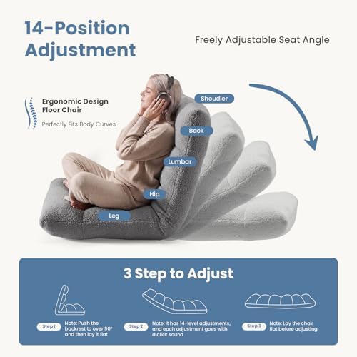 DUMOS Folding Floor Chair, 14-Position Adjustable Backrest Floor Seating