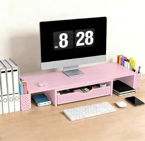 Spacrea Dual Monitor Stand Riser with Drawer and 2 Pen Holders
