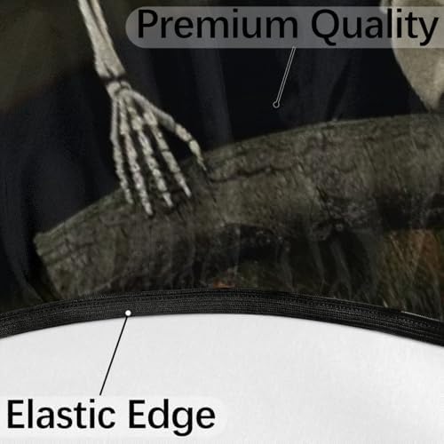 Outdoor Round Tablecloth with Hidden Umbrella Hole, Funny Skeleton Stretching Halloween Night Waterproof Table Covers with Elastic Zippered Machine Washable Table Cloths Mat 45-56 inch for Picnic
