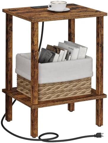 TUTOTAK End Table with Charging Station, Side Table, Nightstand