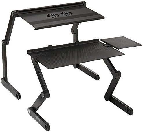 WorkEZ Adjustable Standing Desk Converter w/2 Fans & 3 USB Ports, Sit to Stand Desk Riser Monitor Standing Computer Desk, Height & Angle Negative Tilt