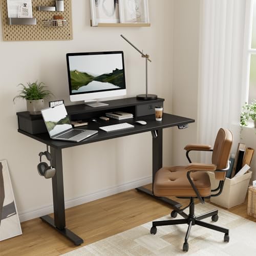 Agilestic 63 * 24 Inch Electric Standing Desk with Drawers, Black