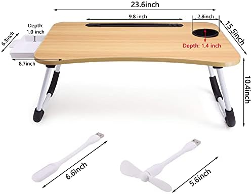 Slendor Bed Desk for Laptop and Writing with Storage, Cup Holder, Light