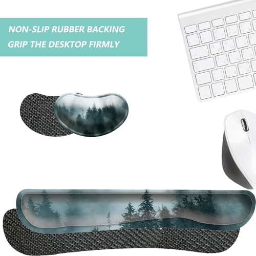 Keyboard Wrist Rest Mouse Wrist Support Set, Memory Foam Wrist Rest Pad for Computer Laptop Keyboard Mouse, Ergonomic Wrist Cushion Support for Typing Pain Relief, Gaming Home Office, Forest