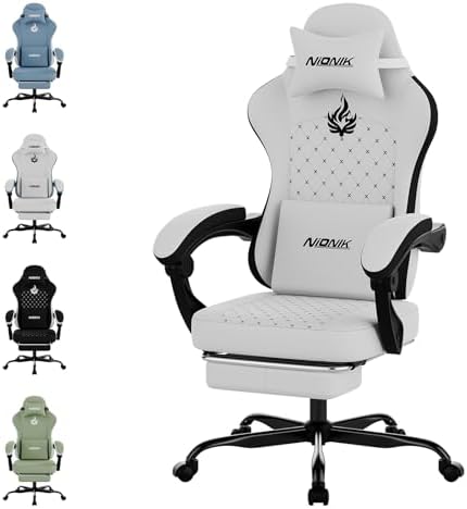 Gaming Chair with Massage,Ergonomic PC Gaming Chair Computer Chairs with Footrest Comfortable Headrest and Lumbar Support, High Back WHITEBLACK
