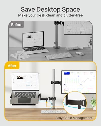 monTEK 2-in-1 Pole Mount, Laptop Tray & Monitor Arm for 10–32" Screens