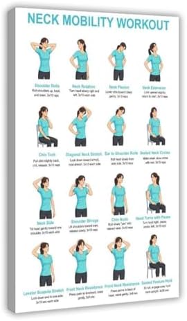 Neck And Shoulder Stretch Chart for Seniors Desk Workers Gentle Seated And Standing Neck Exercises Daily Home Stretch Canvas Poster Bedroom Decor Room Decor Frame 12x18inch