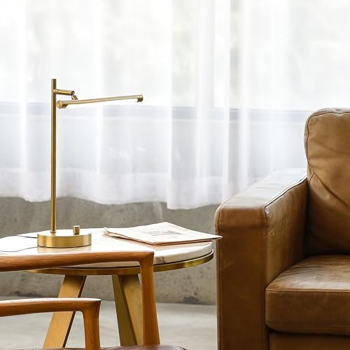Globe Electric 52889 West 15" LED Integrated Desk Lamp, Matte Brass, 200 Lumens, Dimmer Rotary Switch