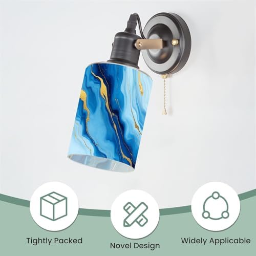 3 Pack Cylinder Glass Lamp Shade Cyan blue liquid watercolor golden stains Teal turquoise marble Covers with 1-5/8" Fitter Opening Light Fixture Replacement for Table Lamp Bathroom Vanity Light