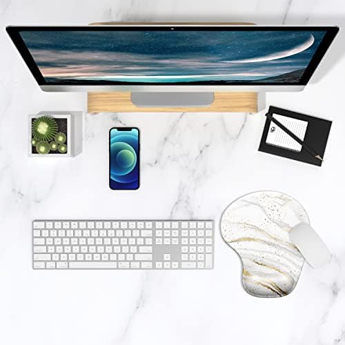ITNRSIIET Ergonomic Mouse Pad with Gel Wrist Support Wrist Rest Smooth Surface Non-Slip PU Base Comfortable Office Supplies Pain Relief, 9.5 x 8 inches, Gray Gold Marbling