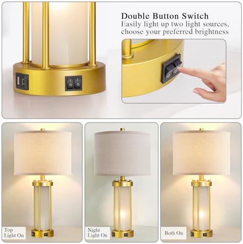 RORIA Modern Table Lamps for Living Room Set of 2 with 2 USB Ports