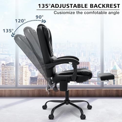 HOFFREE Massage Office Chair with Foot Rest 7 Points Vibration,Black