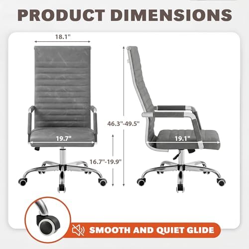 Furmax Ribbed Office Chair High Back PU Leather Executive Conference Chair Adjustable Swivel Chair with Arms (Bicolor Vintage Grey)