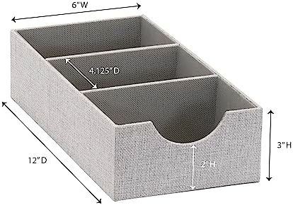 Household Essentials Hard‑Sided Narrow 3‑Section Drawer Organizer Tray, Gray, Set of 2