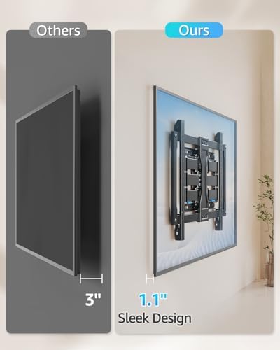 MOUNTUP Ultra Slim TV Wall Mount for Most 37-90 inch TVs, 1.1" Thin Low Profile Full Motion TV Mount Bracket, Dual Swivel Articulating Arms with Tilt, Fits 16" Studs, Max VESA 600x400mm Holds 132lbs