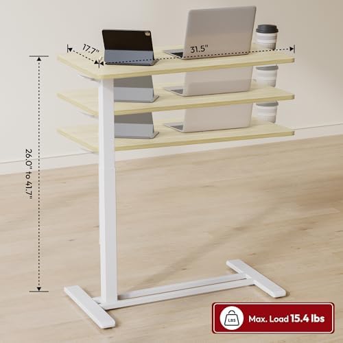 SANODESK 32''Pneumatic Adjustable Overbed Bedside Table with Hidden Casters