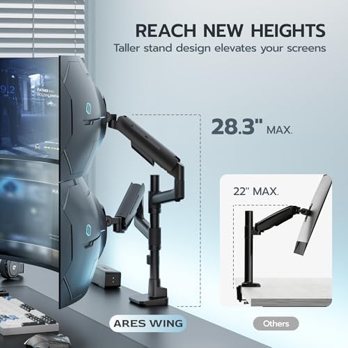 ARES WING Dual Monitor Mount for 17-49 Inch Screen, Black