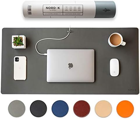 Nordik Leather Desk Mat - Alaskan Gray - Large Leather Desk Pad 35x17 in