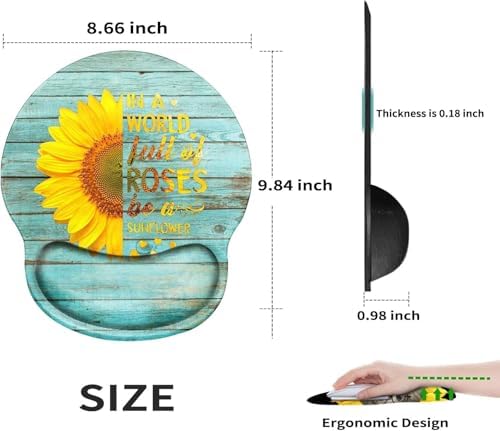 Ergonomic Mouse Pad with Wrist Support Teal Sunflower Mousepad Wrist Rest for Pad Gel Carpal Tunnel Relieves Pain Mouse Mat with Coaster for Computer Girl Work