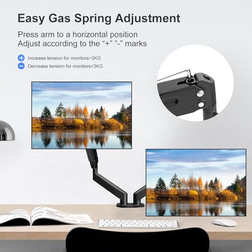 AEONS Dual Monitor Stand up to 32 inches Screen, Load-Bearing Max 22 lbs Each Gas Spring Pneumatic Arm, Adjustable Dual Monitor Mount, Max VESA 100x100mm, Black