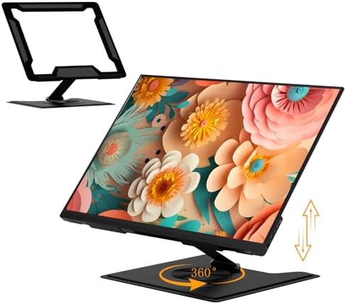 Adjustable Ergonimic Foldable Tablet Stand for Desk with 360 Rotating Base,Compatible with iPad/iPhone Portable Monitor Between 9-17 Inches for Office Desk,Black