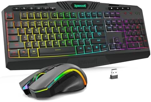 Redragon S101M-KS Gaming Keyboard and Mouse Wireless with Tri-Mode, RGB Keyboard and 4800 DPI Gaming Mouse, 10 Independent Multimedia Keys for Wins, PC, Computer, Wireless S101 Ideal for Gamer