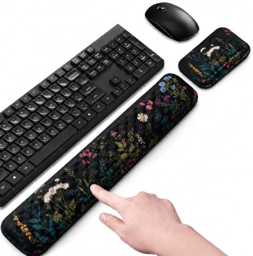 Keyboard Wrist Rest Mouse Wrist Support, Memory Foam Wrist Rest Pad for Computer Laptop, Ergonomic Wrist Cushion Support for Typing Pain Relief, Gaming Home Office, Flowers Grass