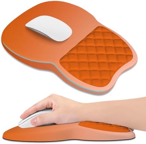 ITNRSIIET Ergonomic Mouse Pad Wrist Support with Memory Foam Massage Bulge & Non-Slip PU Base, Carpal Tunnel Pain Relief, Prevent Wrist Sweating, 12 x 8 x 1.2 inch, Peach