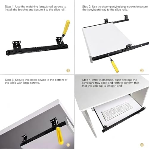 1 Pair of 14-inch Under-Desk Keyboard Tray Slide Rails, Adjustable Height Heavy-Duty Ball Bearing Keyboard mounting Rails for Under-Desk Keyboard Drawer Sliding Device