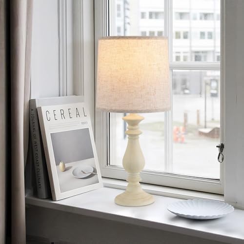 Lamps Set of 2 Vintage Rustic Farmhouse Table Lamps Bedside Reading Lamp Bedroom Nightstand Living Room Teapoy Lamp, Desk Light, 22 Inch High, with Fabric Shade (Pale Yellow, 22 Inch High)