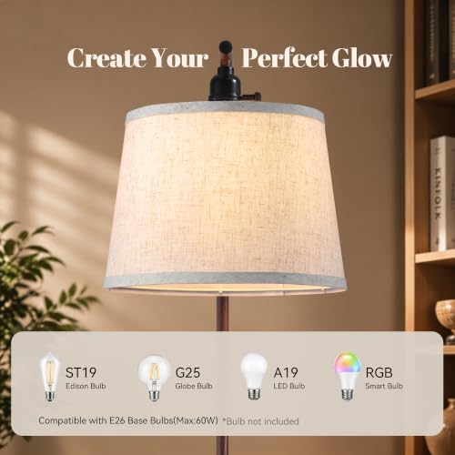 Floor Lamp with Table, 2-in-1 Side Table Floor Lamp with Linen Shade
