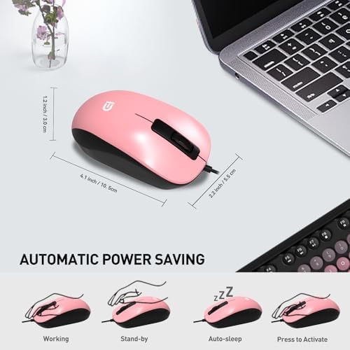 FOPETT 8870P Wired Keyboard and Mouse Combo - Full-Sized Computer Keyboards with 104 Round Keys Retro Typewriter Mouse and Keyboard for PC Windows Desktop Laptop - Pink Colorful