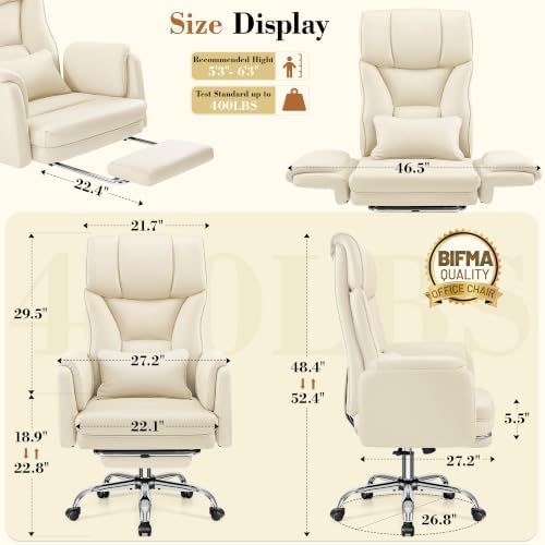 FelixKing Office Chair, Flip Armrests for Pets Criss Cross Legged, White