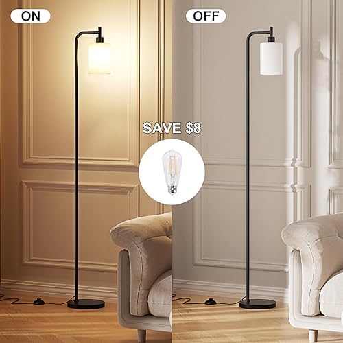 Ziisee Floor Lamps for Living Room - Standing Lamp with Frosted White Glass Shade, Modern Industrial Floor Lamp with LED Bulbs, Black Tall Lamp for Bedroom Office(Light Bulb Included)