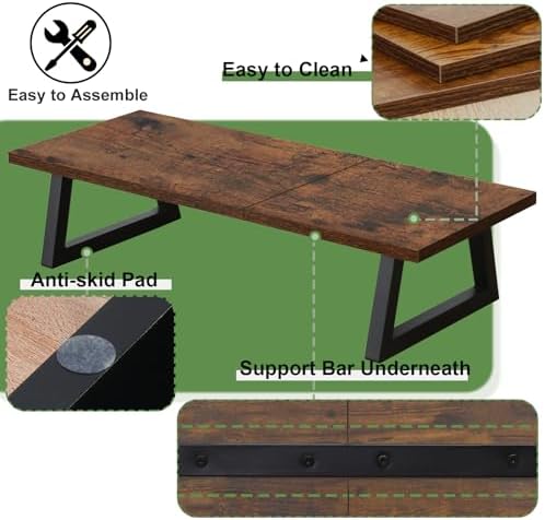 TEAMIX 24 inch Monitor Riser for Desk, Wood & Steel Computer/TV Stand Brown