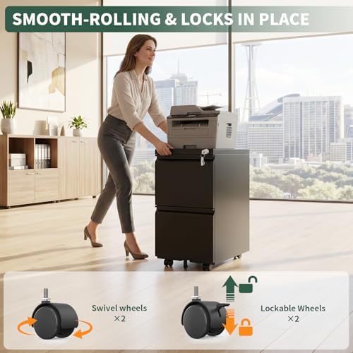 Small File Cabinet for Home Office,Metal Mobile Organizer Letters/Legal/A4
