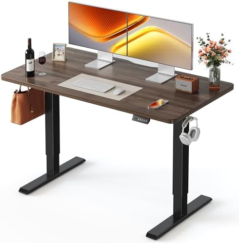 FEZIBO Standing Desk 48 × 24 Inch Electric Height Adjustable, Black Walnut