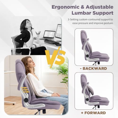 500lbs Criss Cross Wide Office Desk Chair with Back Support Purple